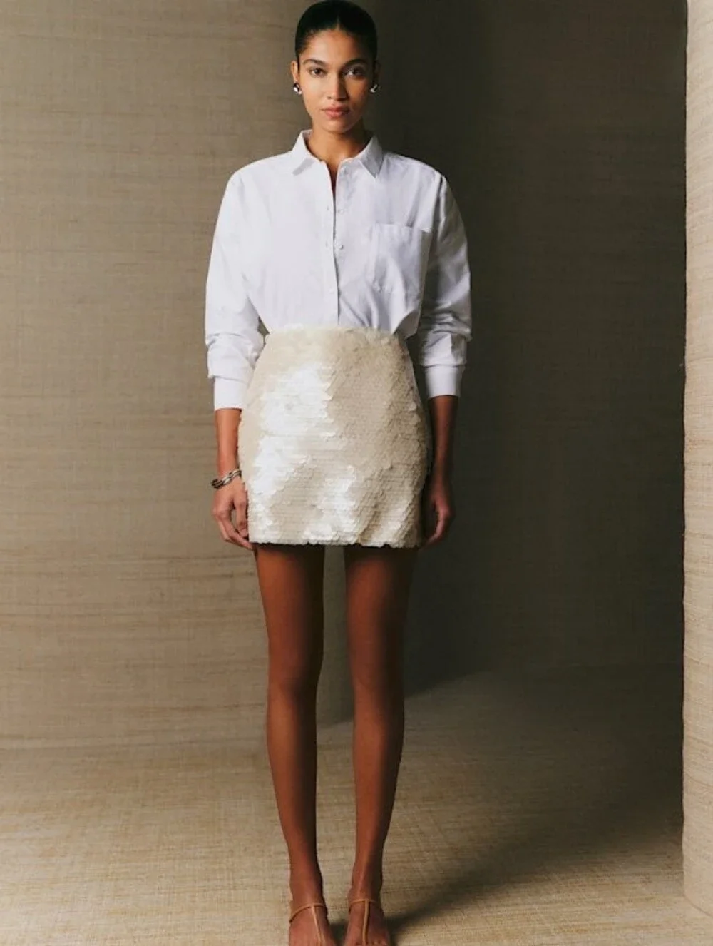Sezane Maliam Skirt in Ecru Sequins size 42 NWT